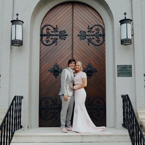 pink beaded prom dress / open back